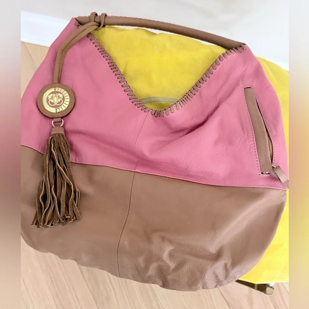 Sharif Pink and Tan Leather Hobo style bag - Picture 3 of 7